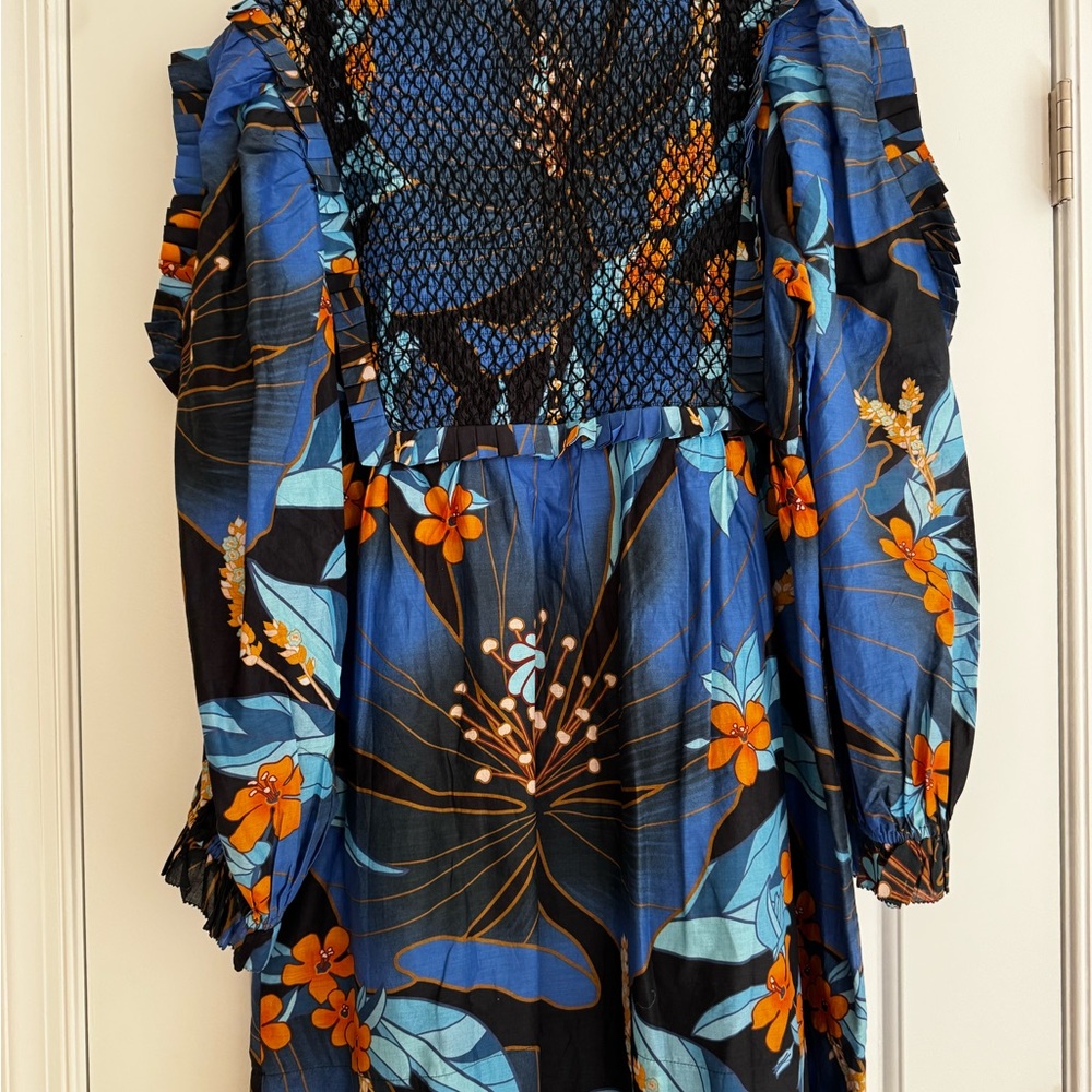 FARM Rio Blue Floral Mini Dress with Orange Accents - Picture 5 of 6
